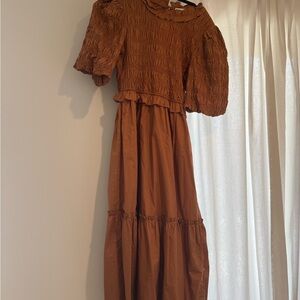 Moon River Terracotta Smocked Dress